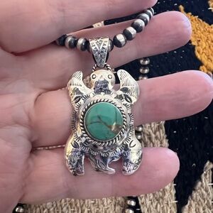 ❤️Kingman Turquoise Hand Stamped LG Turtle Sterling Pendant Navajo 7.8 Gm Unisex